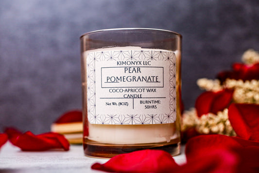 Pear Pomegranate | Coconut-Apricot Candle 8oz (Topped with Dried Flowers) + Free Car Air Freshener