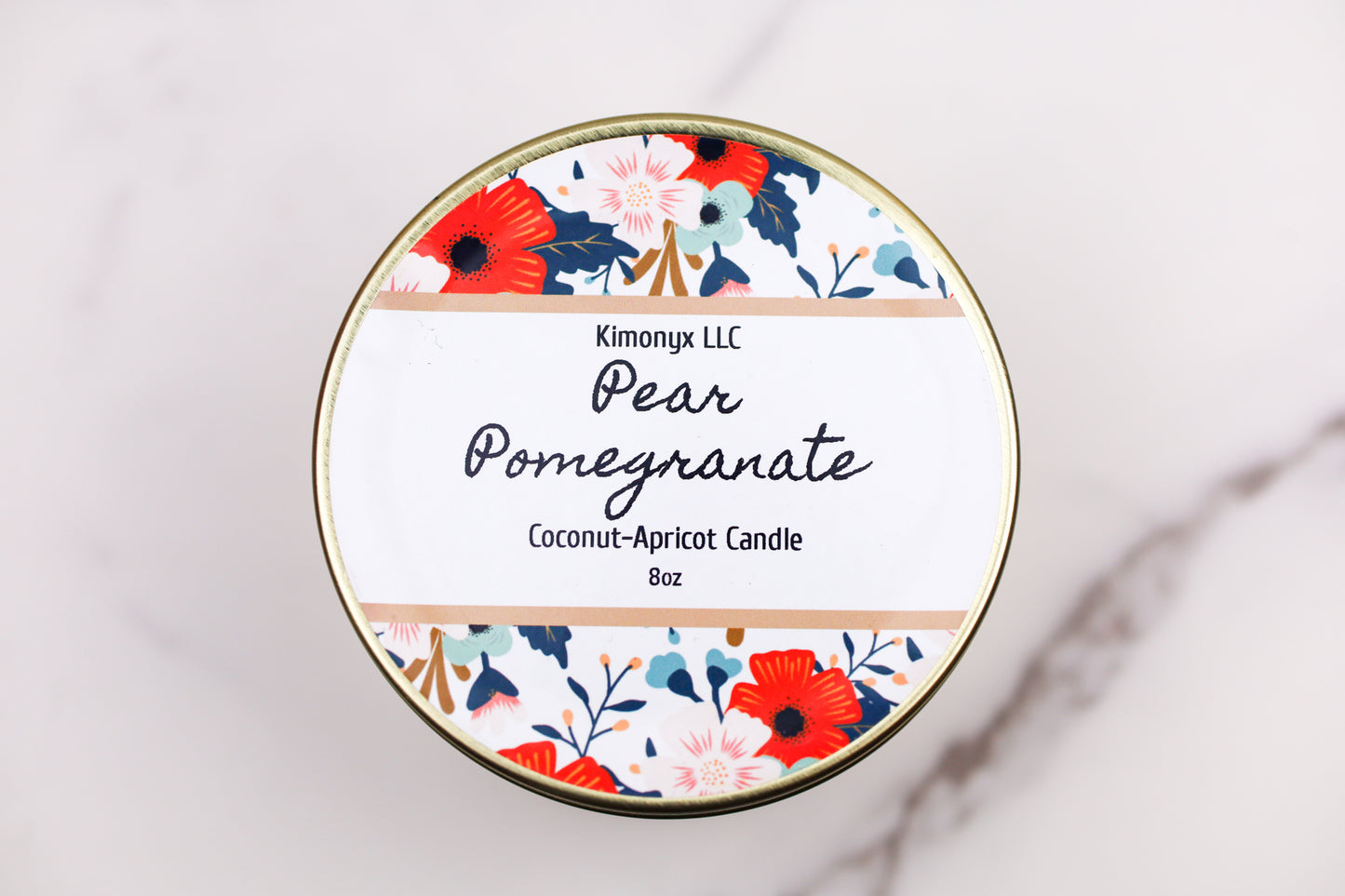 8oz Coconut Apricot Candle in Gold Tin Jar with Dried Flowers
