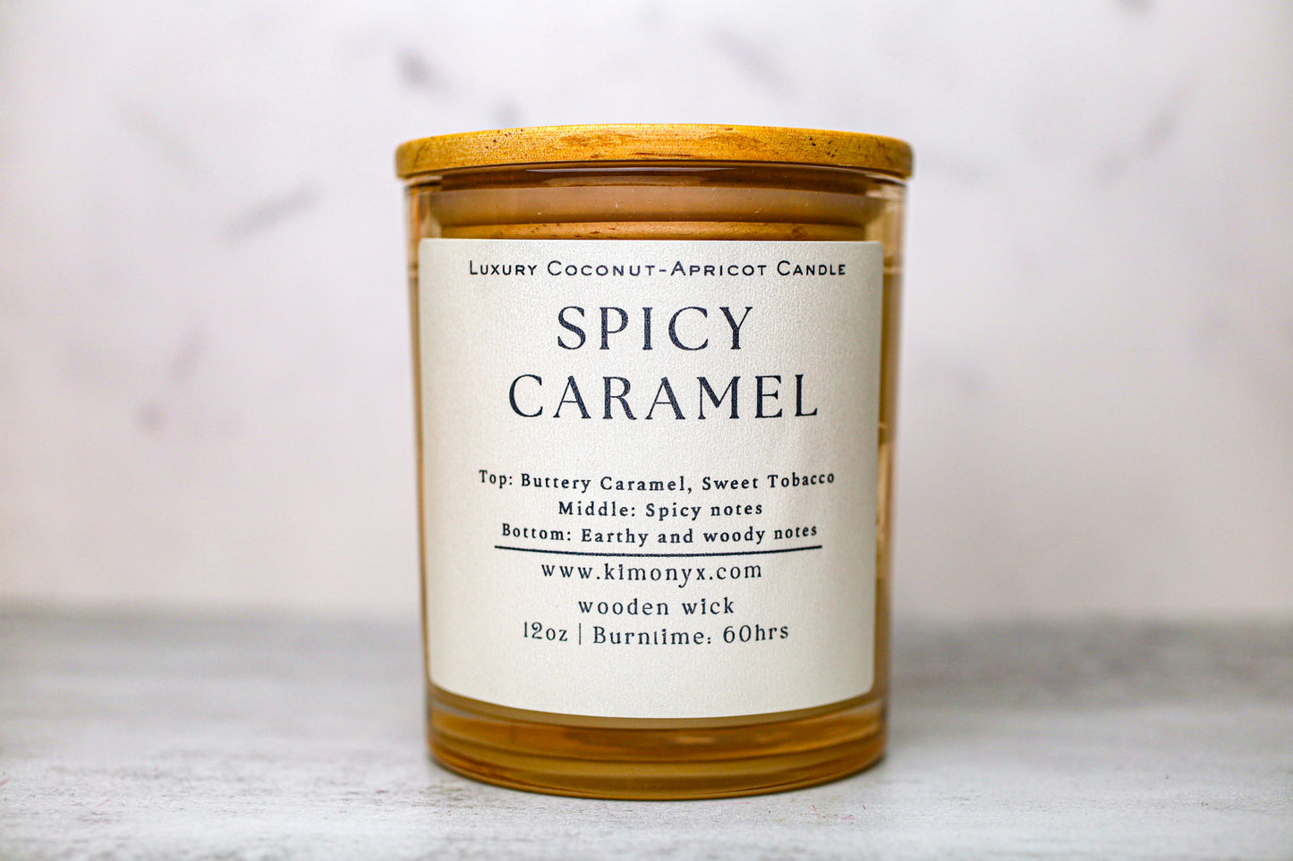Spicy Tobacco Caramel – 12 oz Coconut Apricot Wax Candle (Topped with Dried Flower) + Free Car Air Freshener