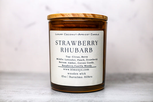 Strawberry Rhubarb | Coconut-Apricot Candle 12oz  (Topped with Dried Flowers) + Free Car Air Freshener