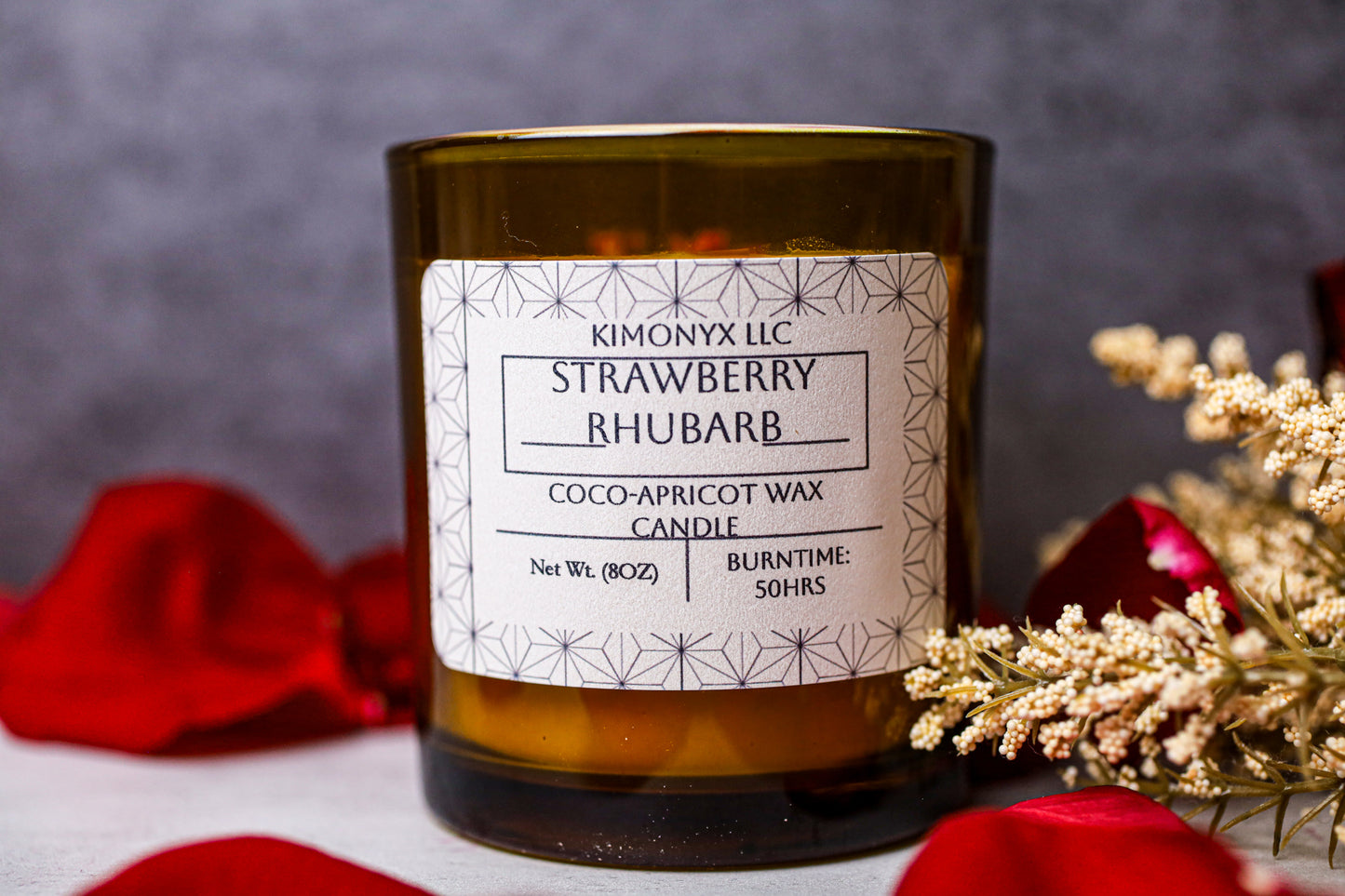 Strawberry Rhubarb | Coconut-Apricot 8oz (Topped with Dried Flowers) + Free Car Air Freshener