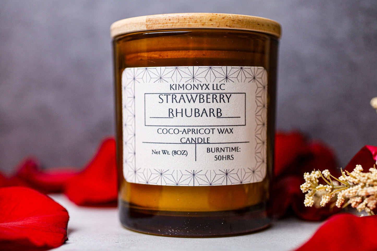 Strawberry Rhubarb | Coconut-Apricot 8oz (Topped with Dried Flowers) + Free Car Air Freshener