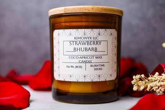 Strawberry Rhubarb | Coconut-Apricot 8oz (Topped with Dried Flowers) + Free Car Air Freshener