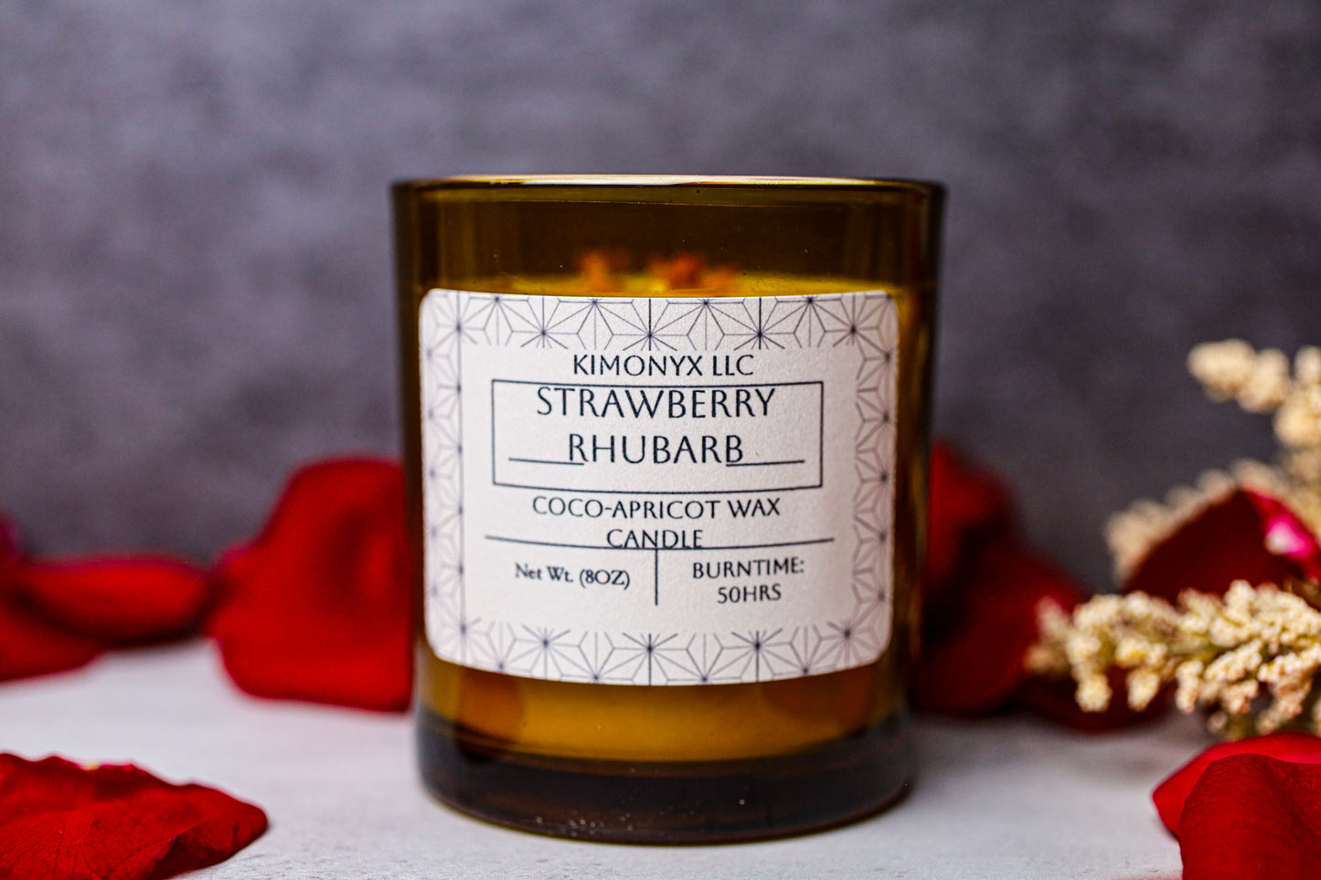 Strawberry Rhubarb | Coconut-Apricot 8oz (Topped with Dried Flowers) + Free Car Air Freshener